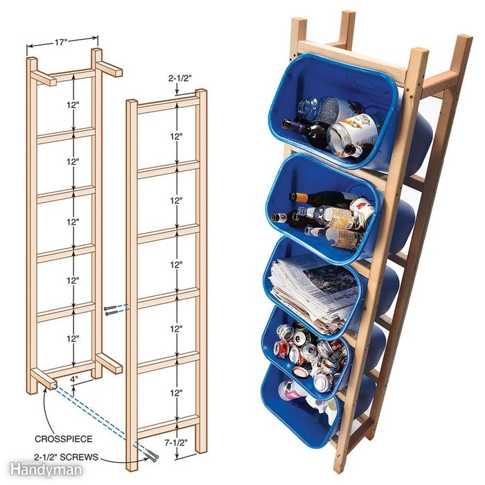 wooden recycling bin tower
