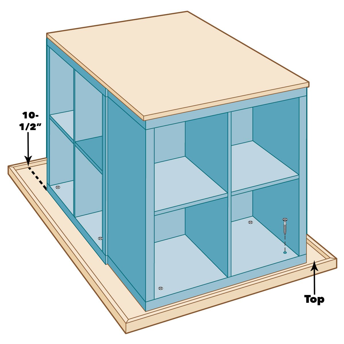 fasten top to ikea kallax craft table