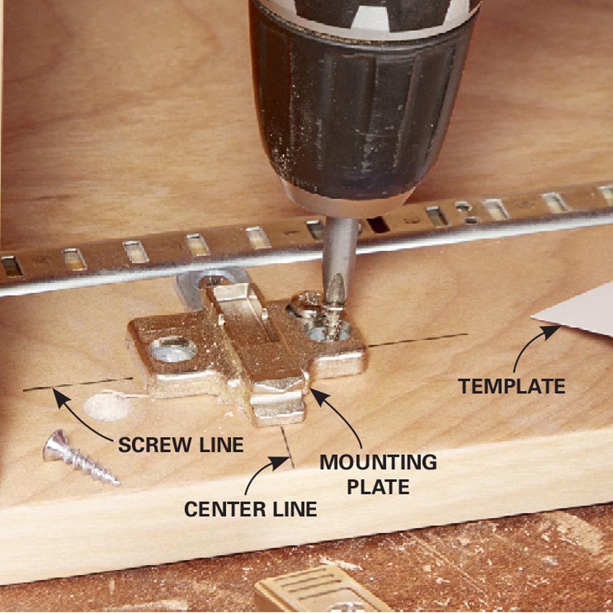6. Frameless Cabinet Hinges: Install a mounting plate