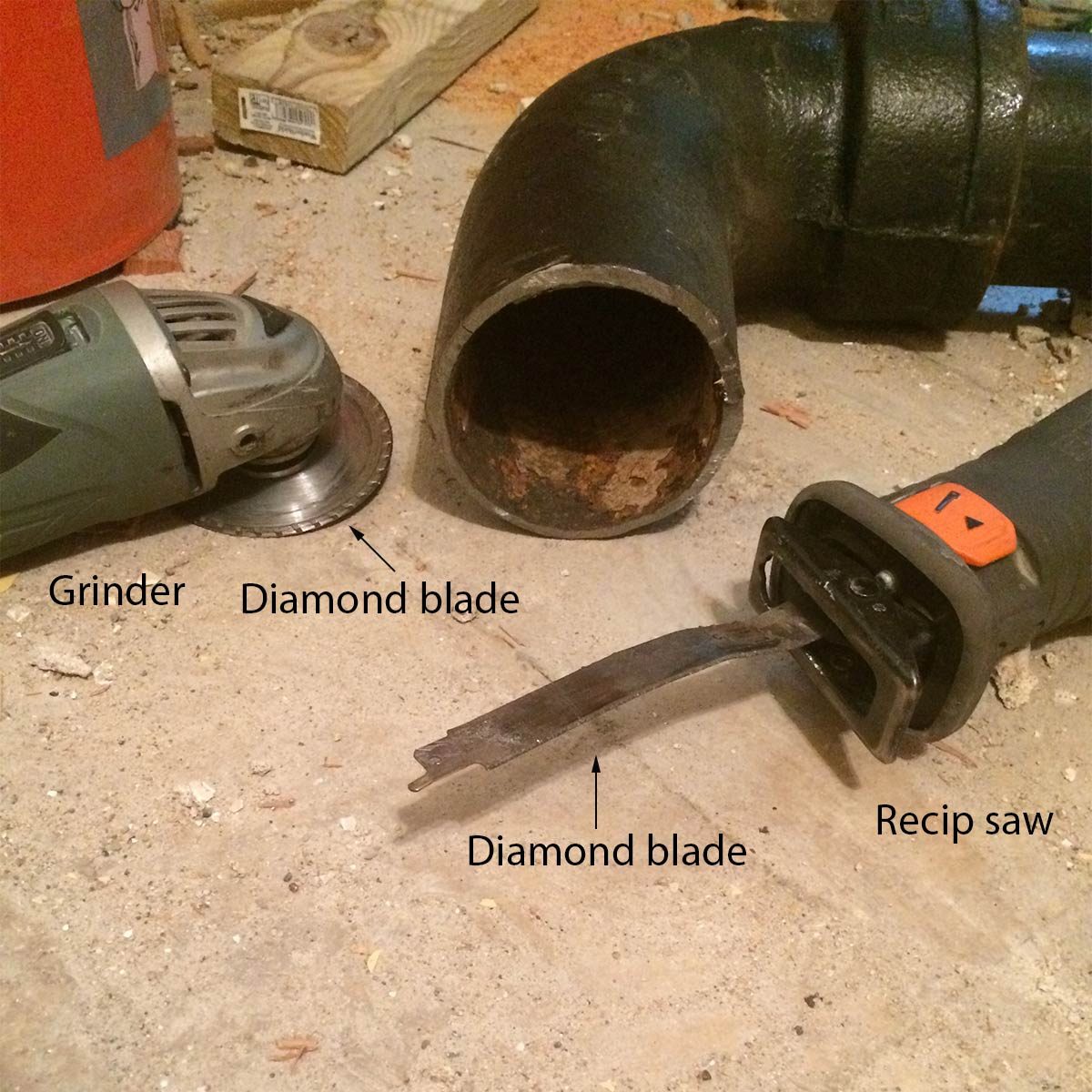 cutting cast iron pipe recip saw and grinder