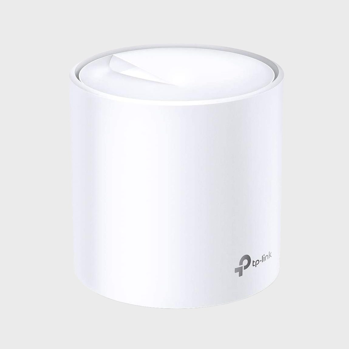 A cylindrical, white device rests upright, featuring a slightly angled top. The surface is smooth, with a logo on the side, suggesting modern technology.