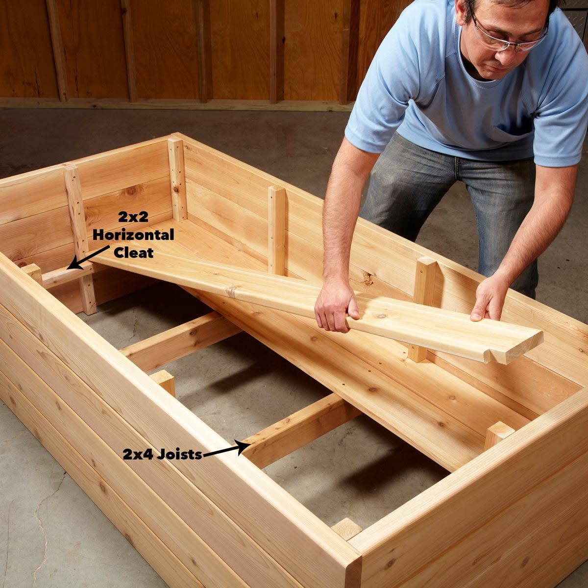 attach the joists and lay the floor