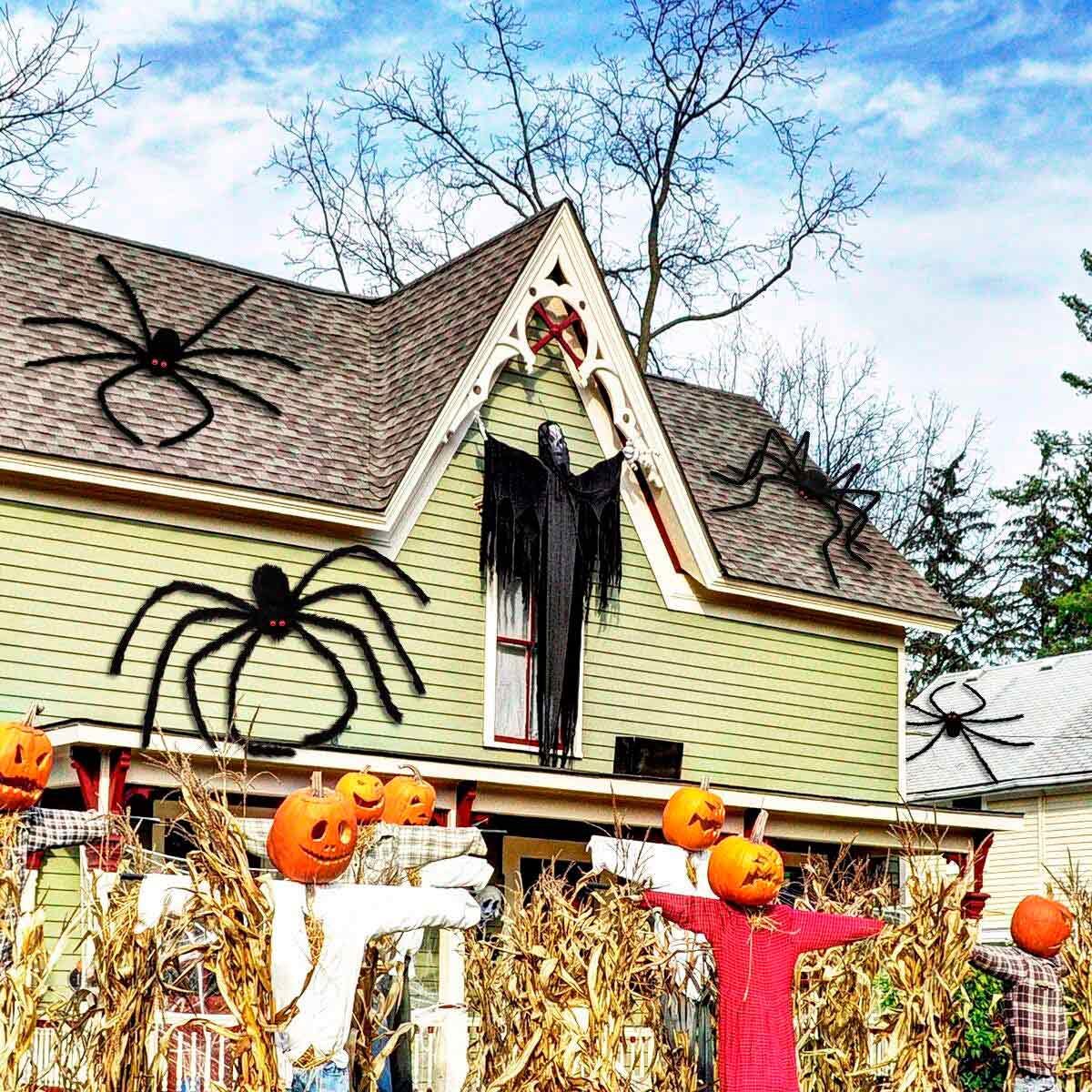 A large spider is perched on an electrical meter covered in numerous small ants, creating a chaotic scene in a household environment.