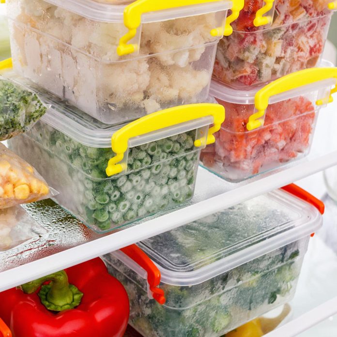 Frozen food in the refrigerator. Vegetables on the freezer shelves. Stocks of meal for the winter.; Shutterstock ID 522663619
