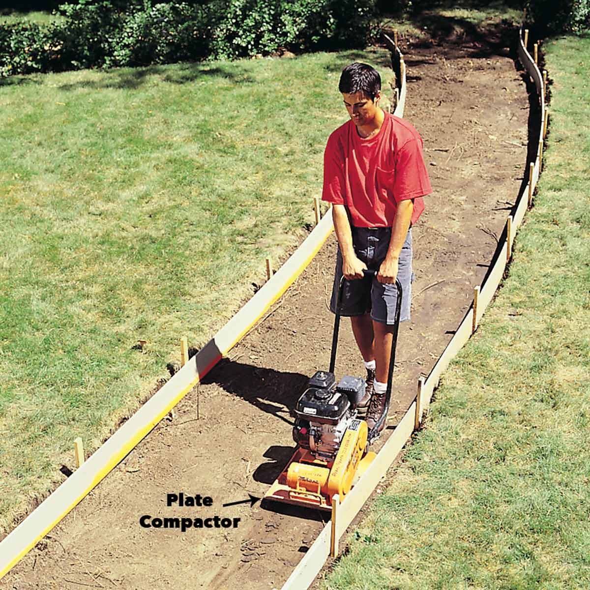 Pack the soil concrete sidewalk
