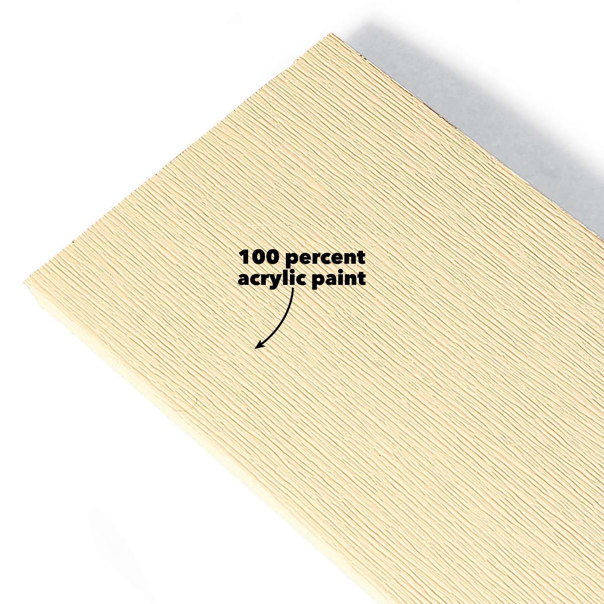 A textured surface displays a light beige color, labeled with text indicating it is "100 percent acrylic paint," against a plain white background.