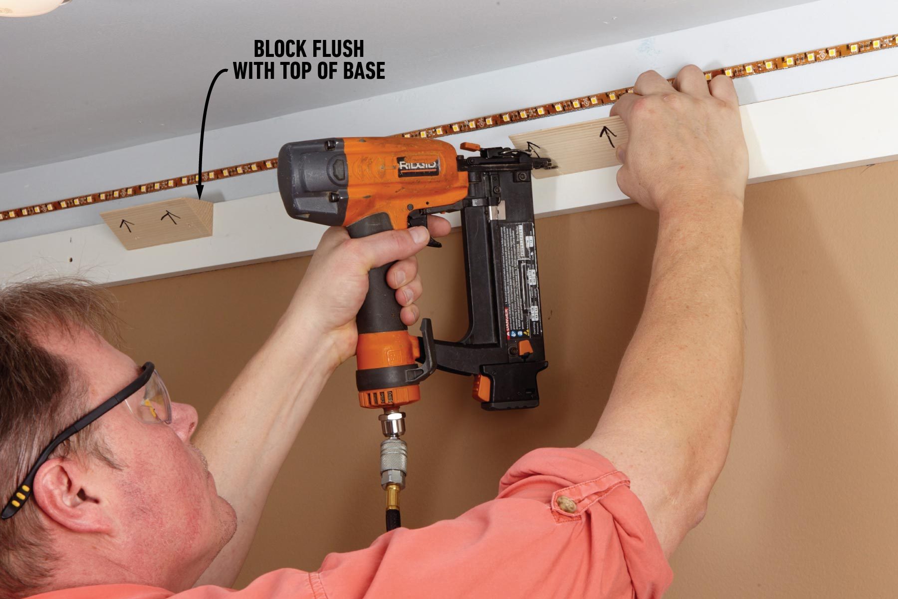 Install Elegant Cove Lighting attaching the support blocks and cove molding