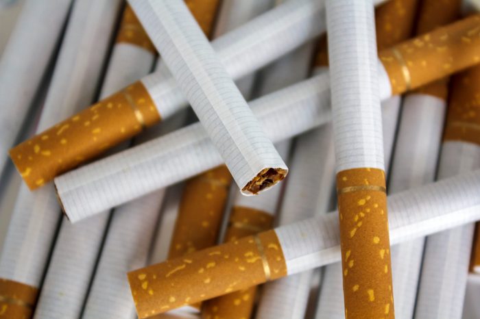 Pile of cigarettes. Top view