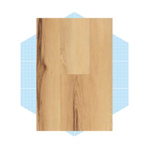 A wooden floor panel is centered, showing grain patterns. It's placed on a light blue hexagonal grid background, emphasizing its natural texture and color.