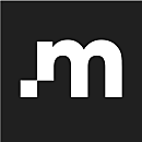 A stylized, white lowercase letter "m" is centered on a black background, conveying a modern and minimalistic design aesthetic.