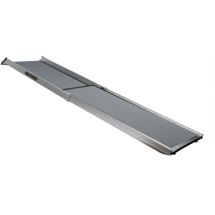 A long, flat ramp with a textured surface is lying horizontally, designed for smooth transitions between levels or surfaces, typically used for accessibility.