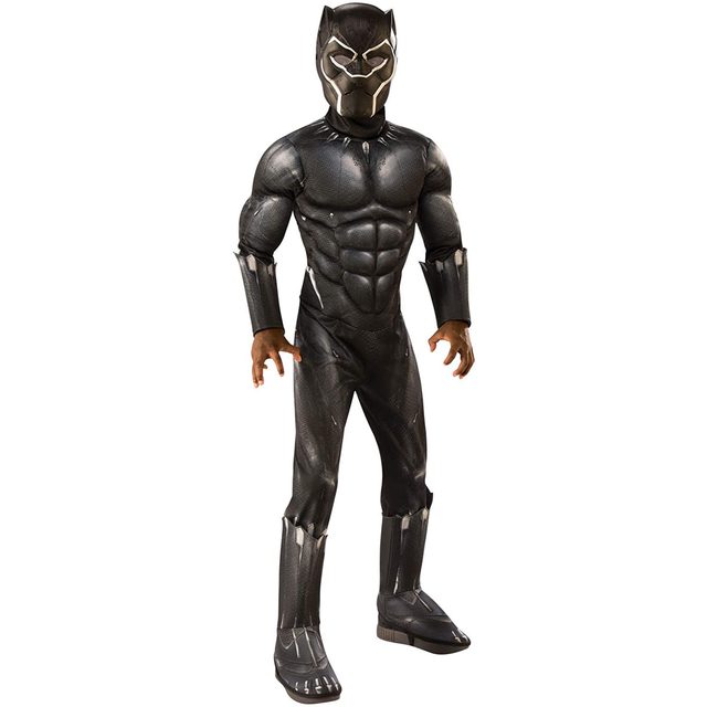 A superhero figure in a black panther costume stands confidently, showcasing a muscular design with detailed textures, against a plain background.