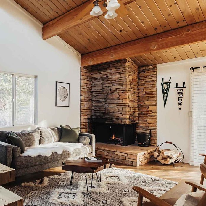 cabin brick fireplace