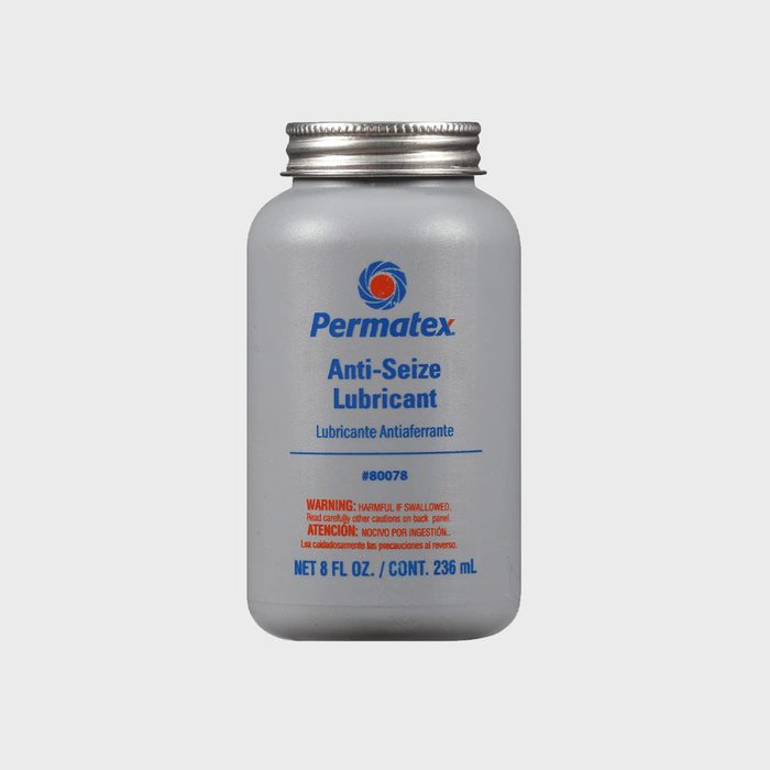 A silver bottle labeled 