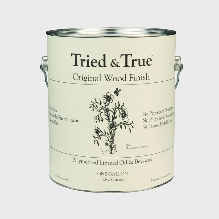 A metal paint can labeled 