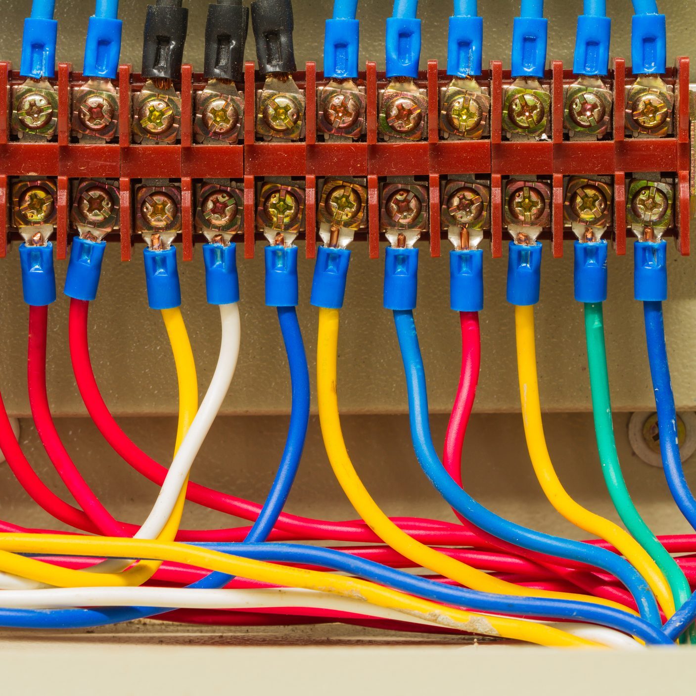 Front side showing colorful electrical wiring