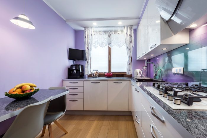 Modern kitchen with lavender walls