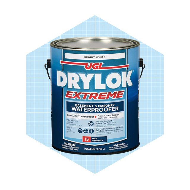A blue paint can labeled 