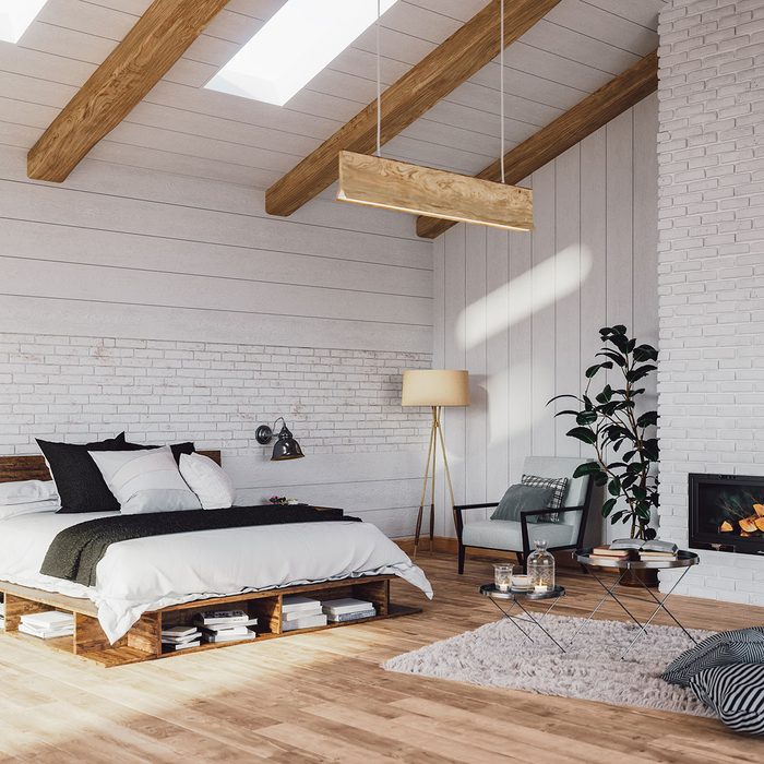 Scandinavian Bedroom In A Luxurious Cottage House