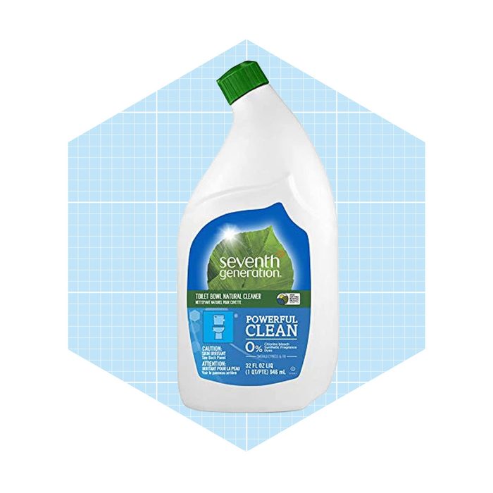 A bottle of Seventh Generation toilet bowl cleaner stands prominently, labeled 