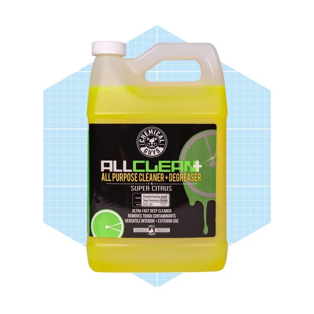 A yellow cleaner bottle labeled 