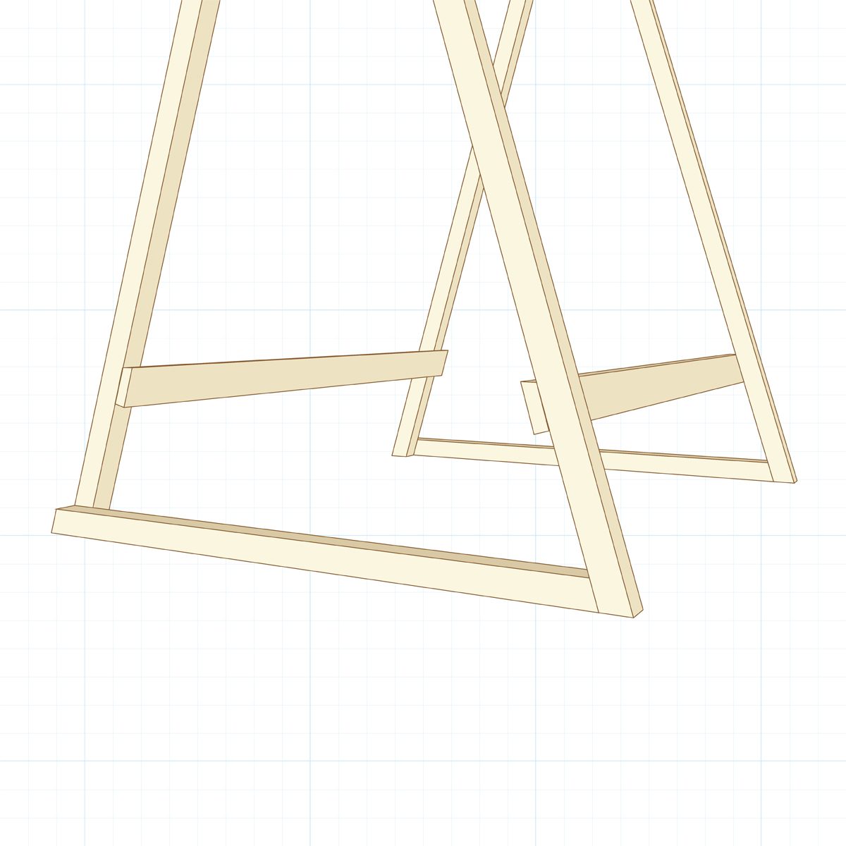 A wooden easel stands upright, supporting a blank canvas. The background features a light grid pattern, suggesting an artistic or studio environment.