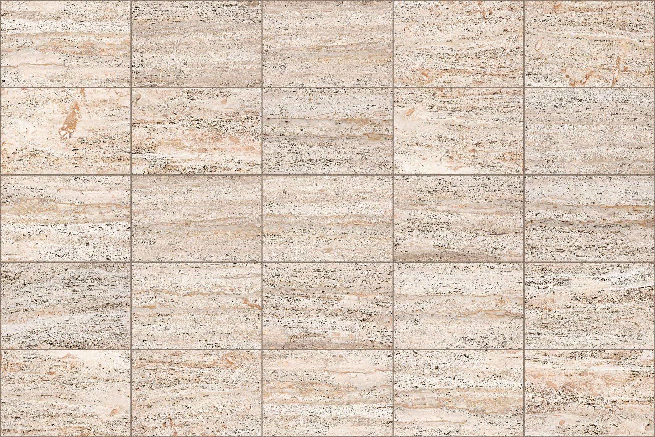 A grid of rectangular tiles with a beige and light brown texture covers the surface. The tiles have a natural stone appearance, featuring subtle variations.