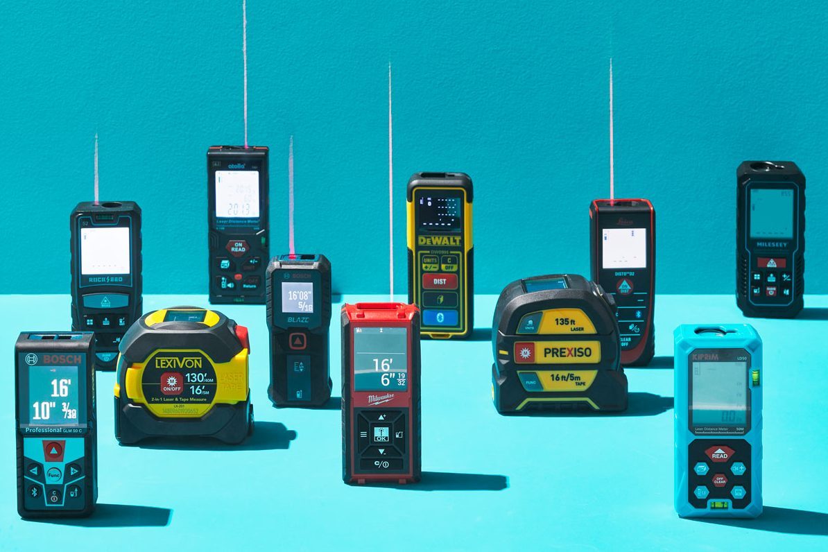 Best Laser Tape Measures captured to show the laser lights being emitted from some products