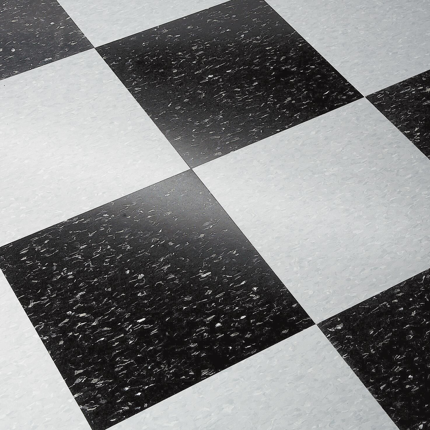 black and white checkered vinyl tile for garge