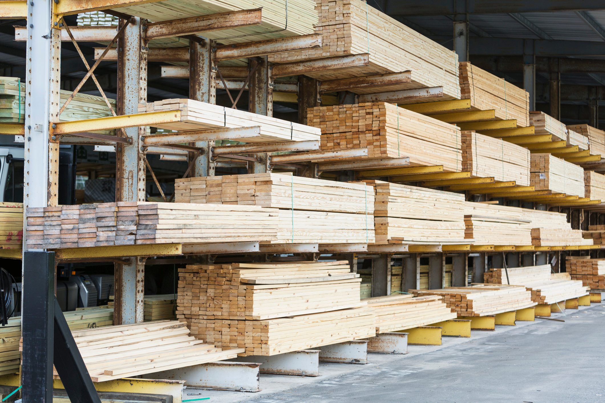 Storage shelves in lumberyard