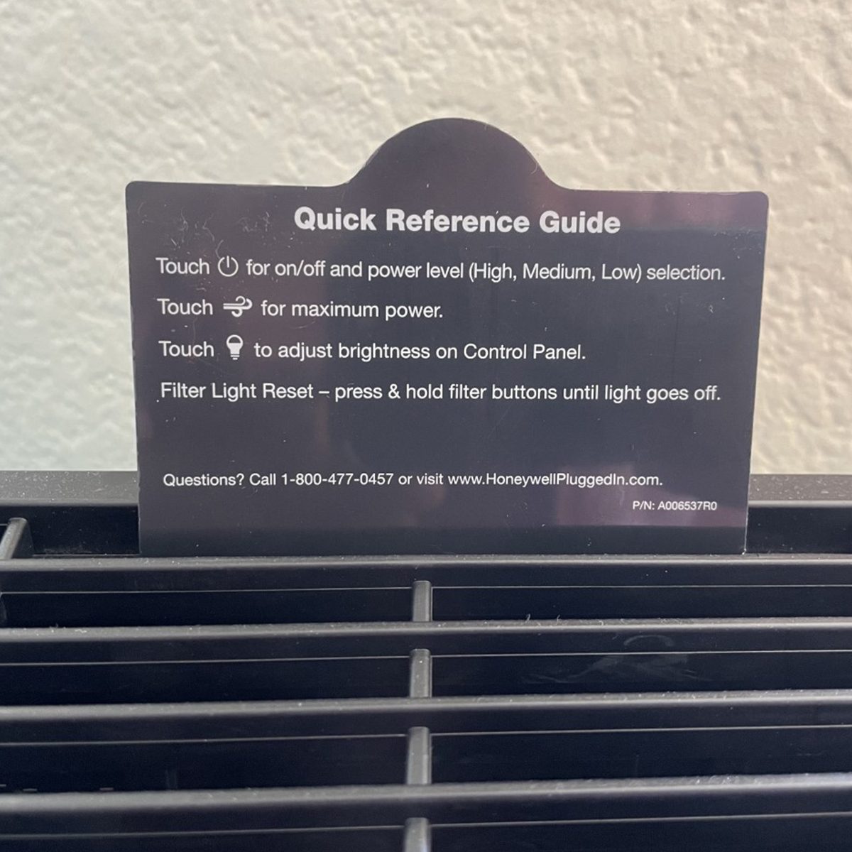 Quick Reference Guide for Honeywell Hepa Air Purifier