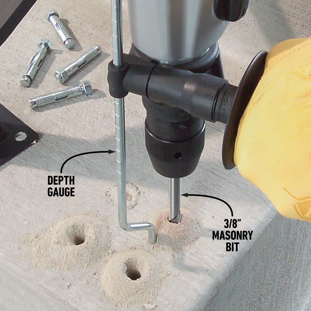 How To Install An Outdoor Stair Railing On Concrete Steps Drill The Mounting Holes