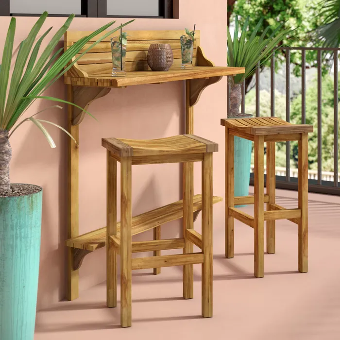 Bushnell+solid+wood+bar+set+with+stools