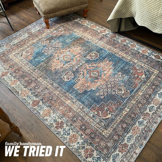 Fhm I Tried It Best Kid And Pet Friendly Rug Baltinglass Rust Blue Washable Area Rug Mary Henn Fhm
