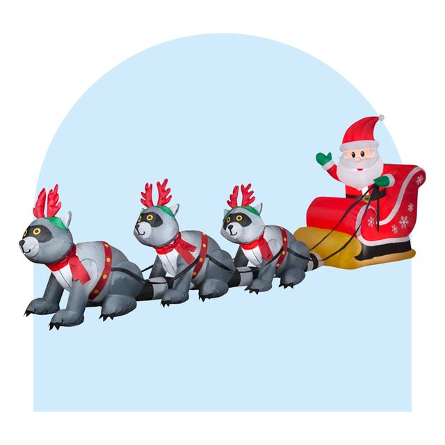 Decorating With Woodland Animals For Christmas You Need These Cuties Asap Christmas Inflatable Santa's Sleigh With Raccoons