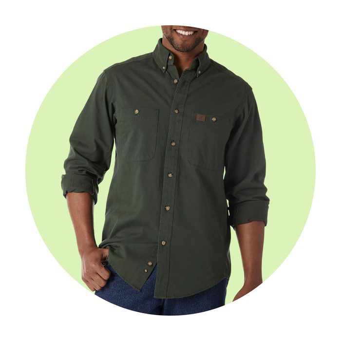 Long Sleeve Button Down Solid Twill Work Shirt