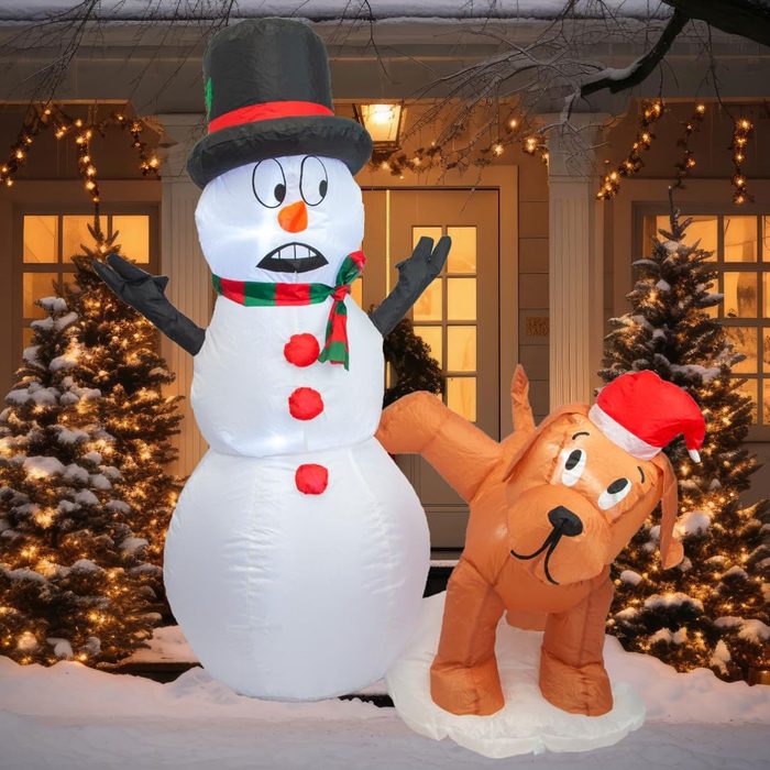 Inflatable Snowman Peeing Dog
