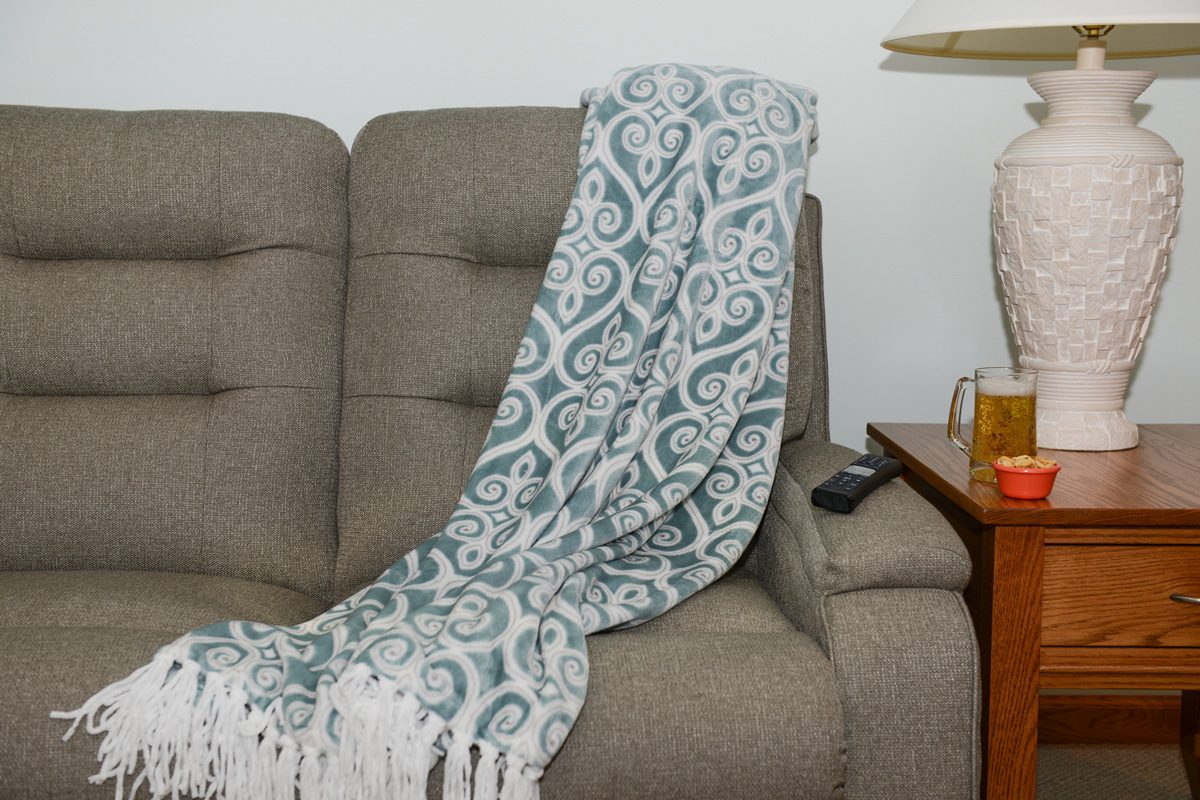 sofa with blanket