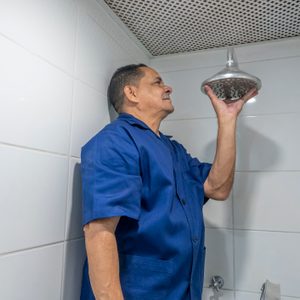Plumber fixing an apartment shower